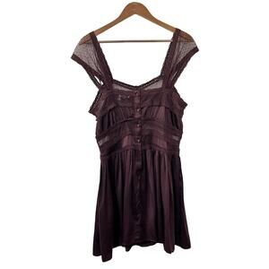 Fillyboo‎ 100% Silk Sheer Camisole Mini Dress Size L Purple Dark Romantic Fairy